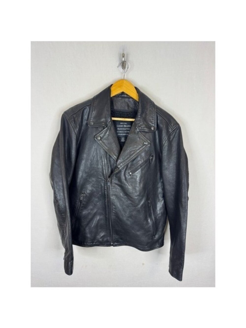 Lucky Brand Mens Black Leather Sherpa Lined Biker Moto Jacket 7M30796 Size M